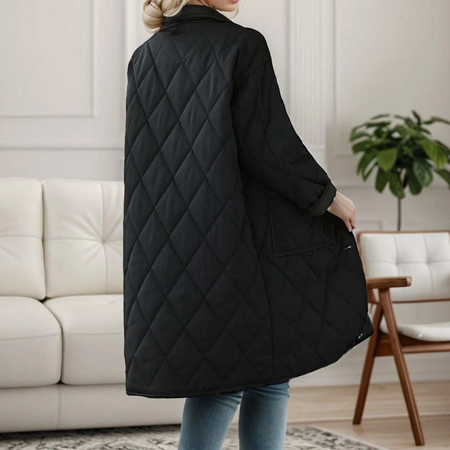 Women's casual quilted mid-length winter coat