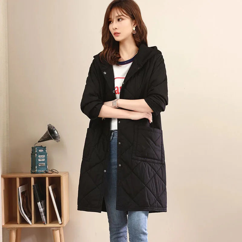 Quilted Hooded Drawstring Overcoat