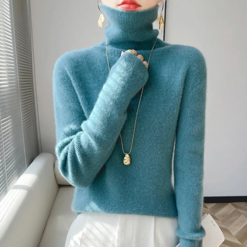 Women's soft luxurious turtleneck knit sweater