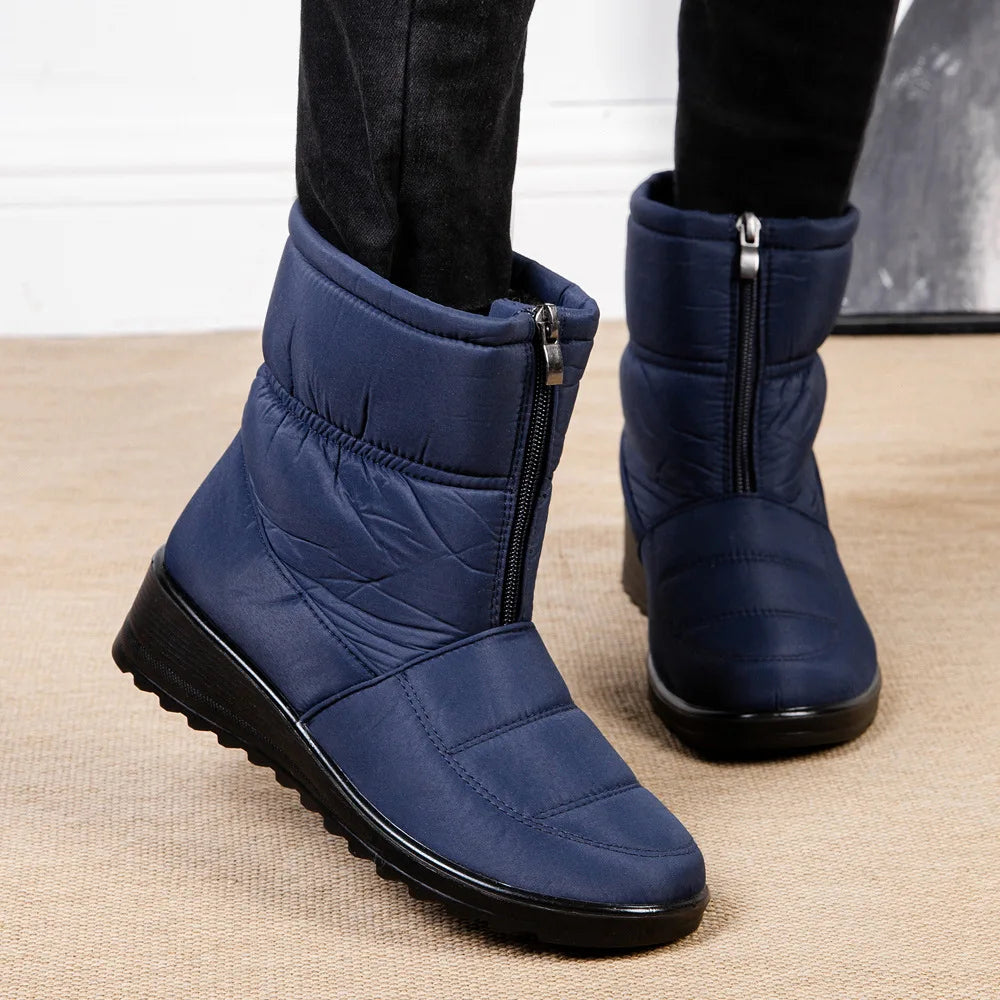 Women's padded zip-up waterproof plush ankle boots