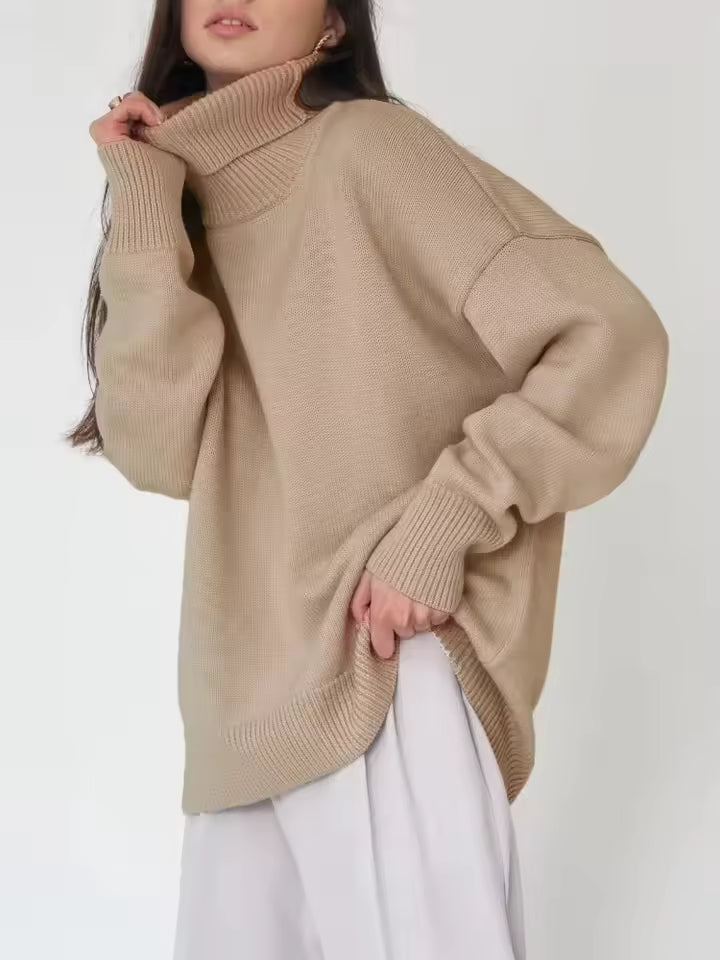 Women’s Turtleneck Sweater – Oversized Fit – Ribbed Knit – Long Sleeve Casual Pullover