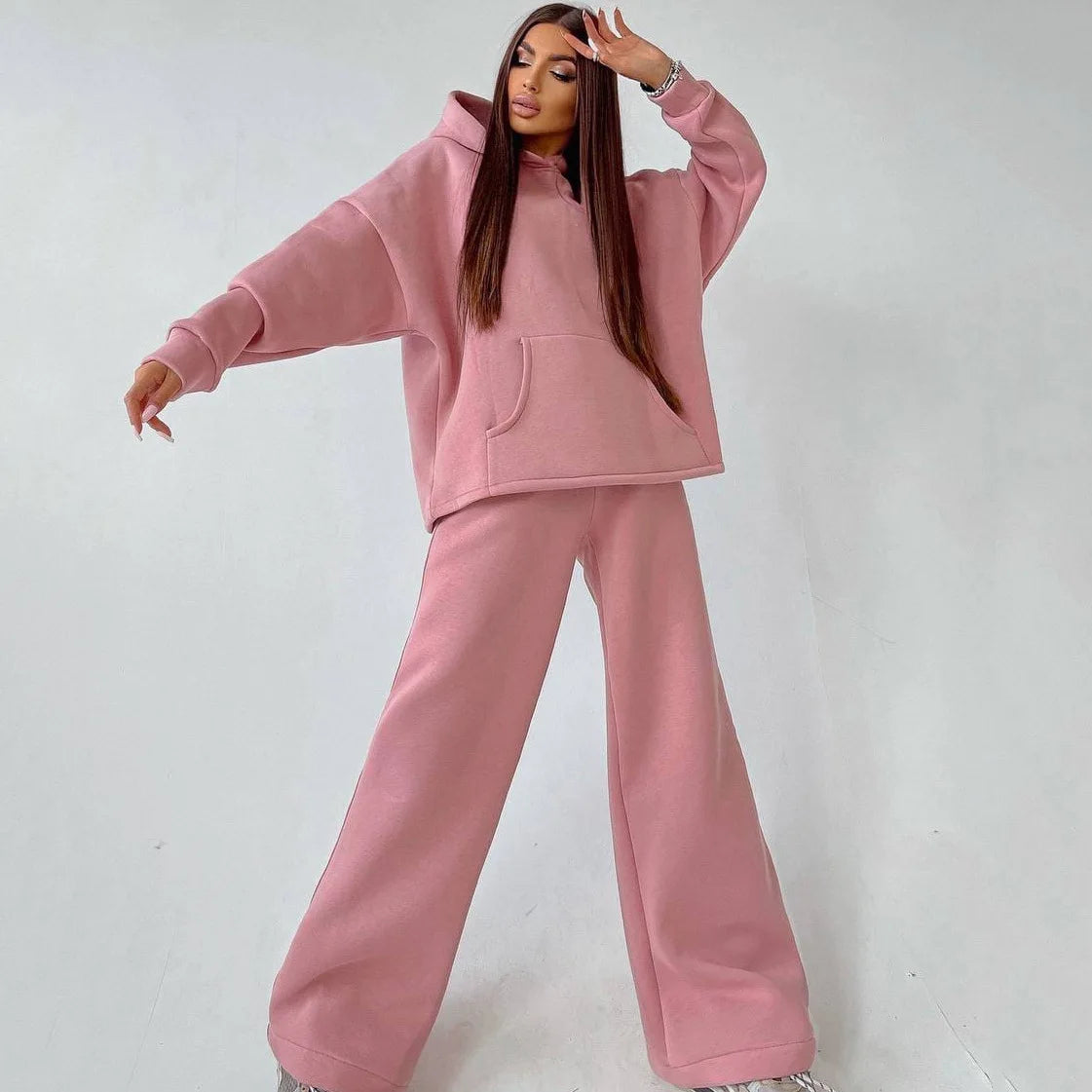 Women's casual loose hoodie sweatshirt and sweatpants set