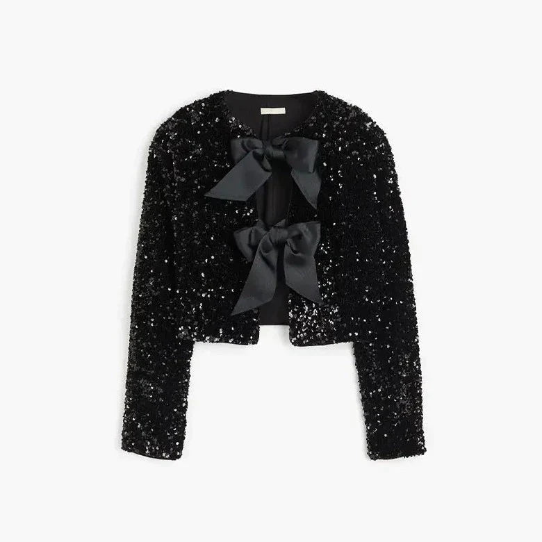 Women's bow tie sequin top
