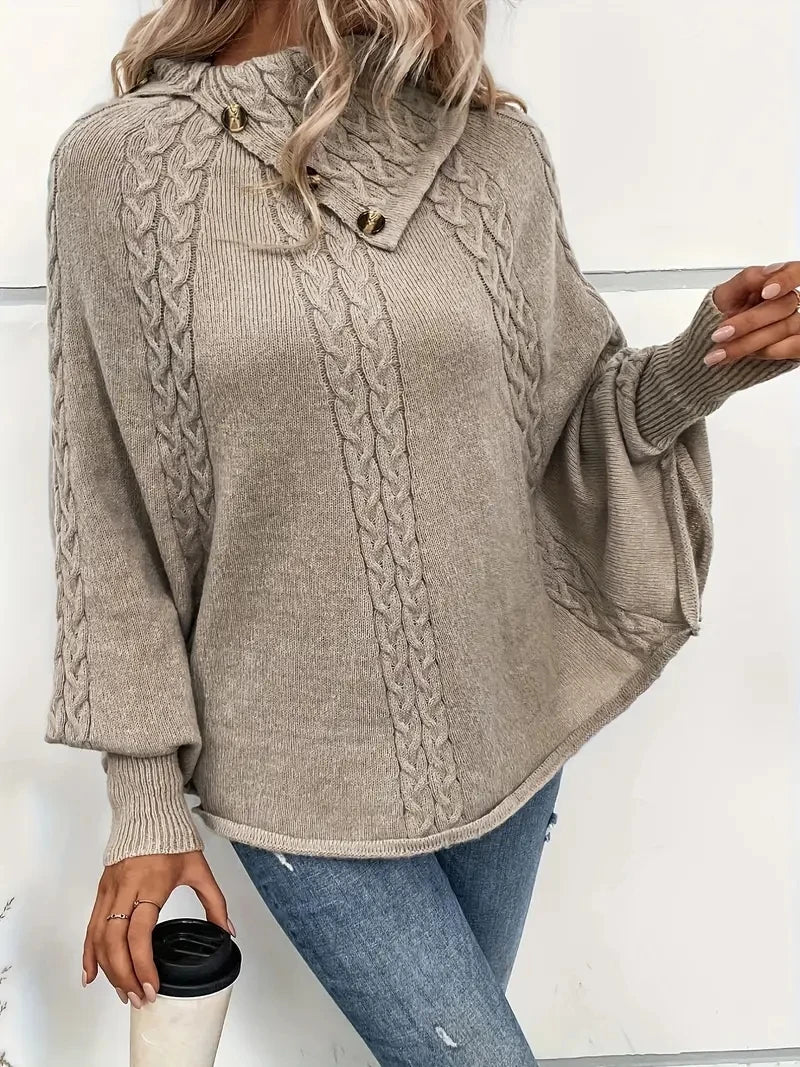 Women’s turtleneck batwing cable knit poncho sweater