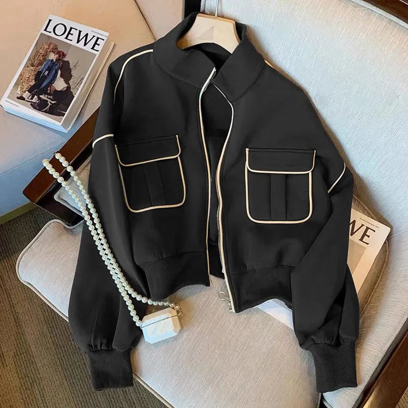Women's black sweater baseball jacket