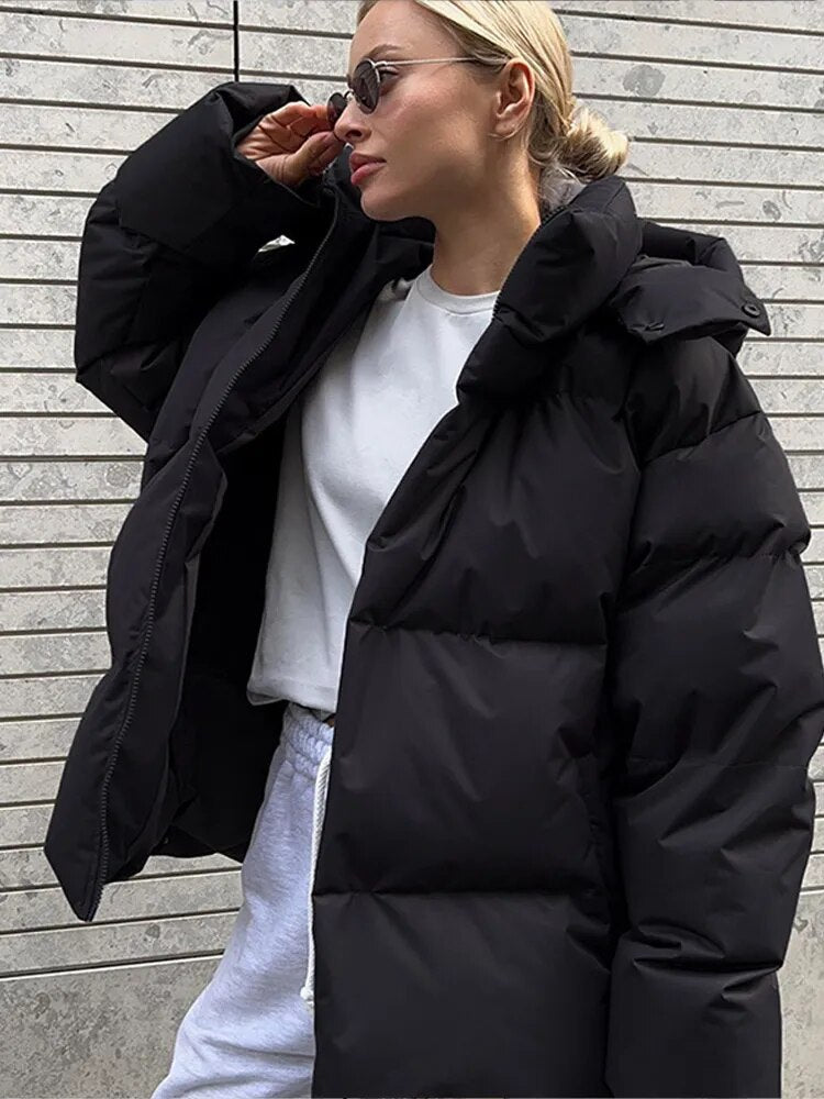 Women's oversized puff hooded jacket