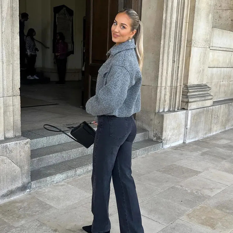Women's cropped tweed zip jacket