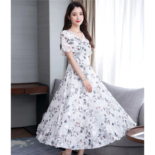 Floral Print Fitted Waist Maxi Dress