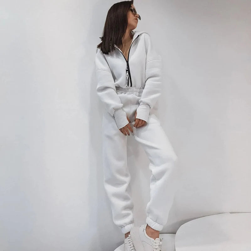 Women's long sleeve hoodie front zip tracksuit