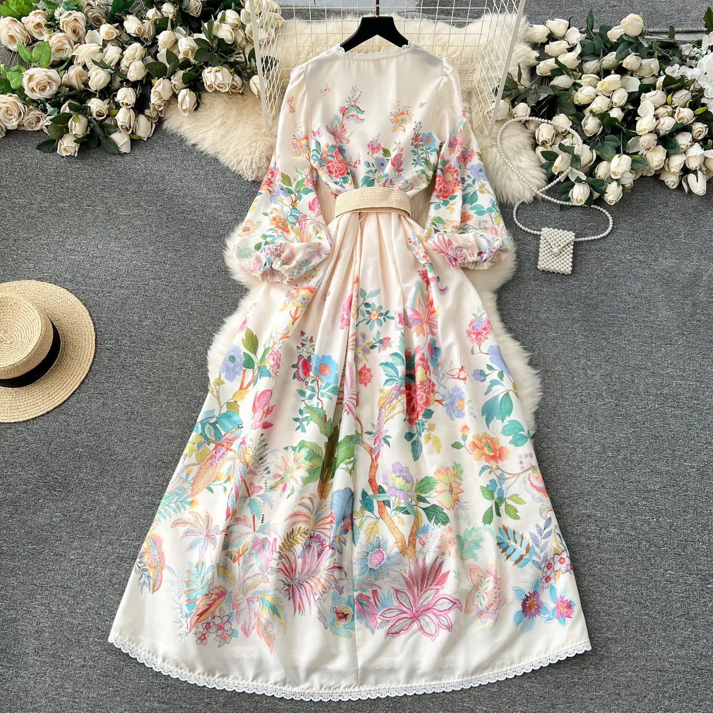 Vintage Elegant Dress for Women - Formal Polyester Gown