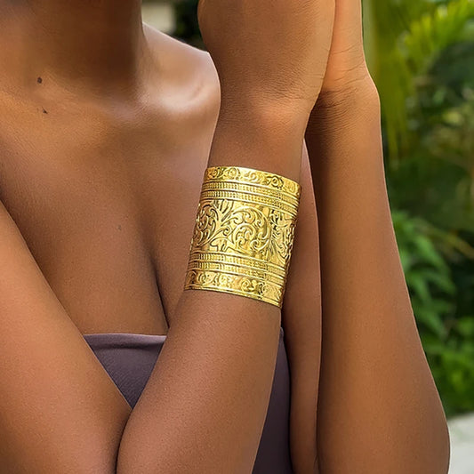 Punk Carving Pattern Wide Cuff Bangles