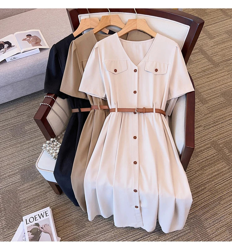 Casual Vintage Belted Dress