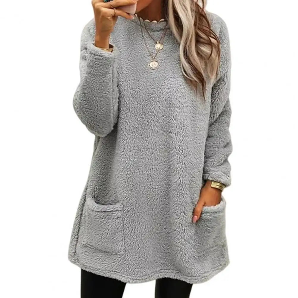 Women's cozy half-high collar plush sweatshirt with pockets