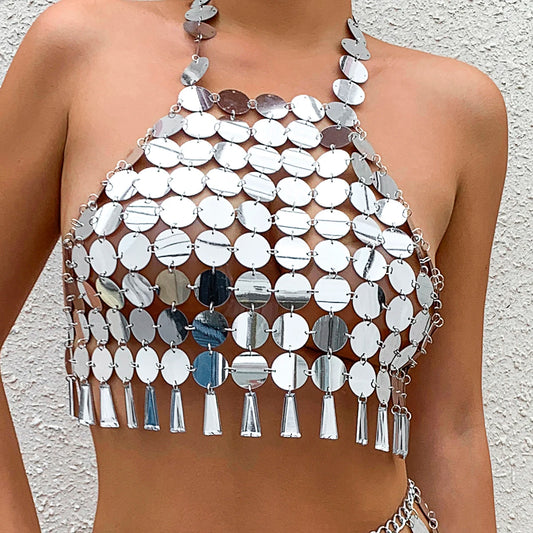 Metallic Sequin Stylish Halter Top