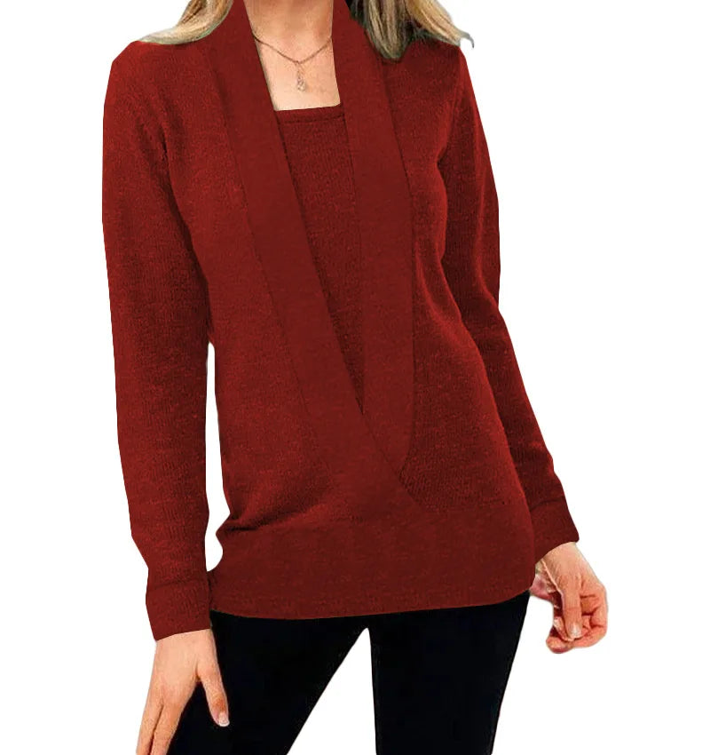 Women's deep V-neck long-sleeved sweater