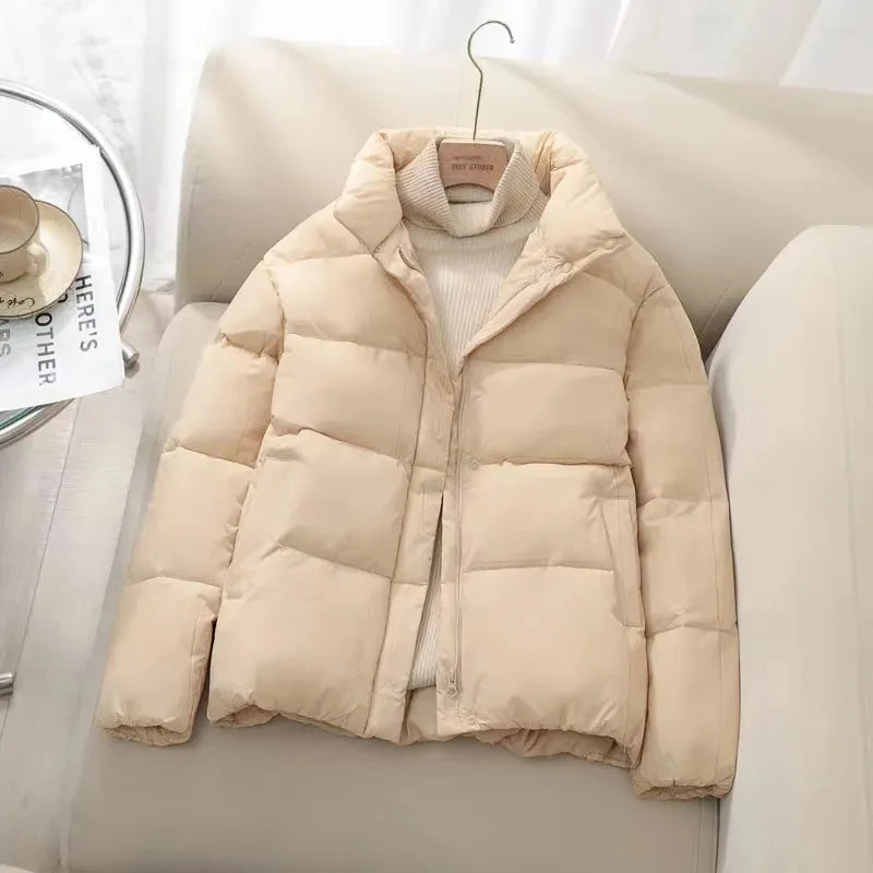 Women's Puffer Jacket – Quilted Insulated – High Neck – Zipper Closure – Warm Thick