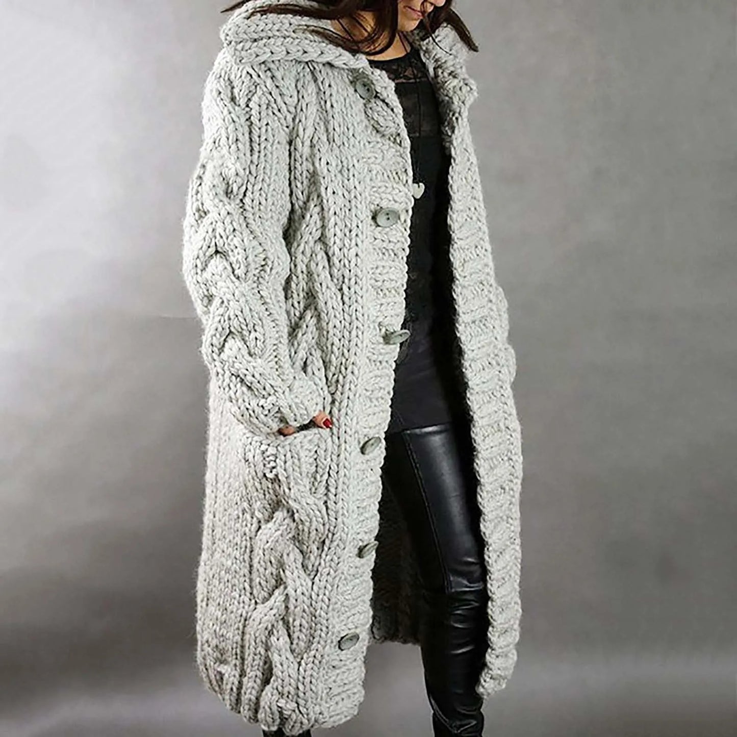 Women's warm single breasted cardigan with pockets