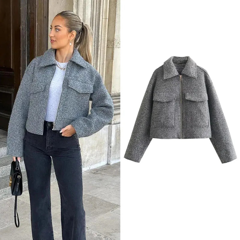 Women's cropped tweed zip jacket