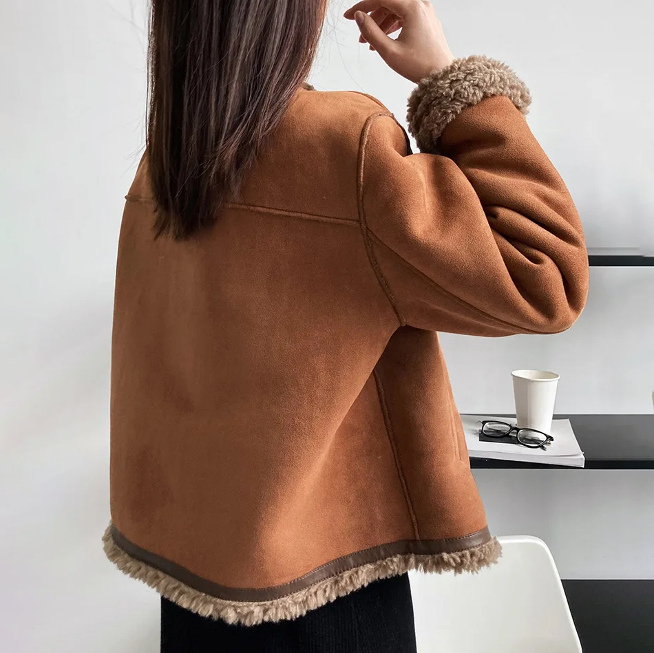 Silvia Suede Jacket | Faux Shearling Trim Relaxed Fit Jacket