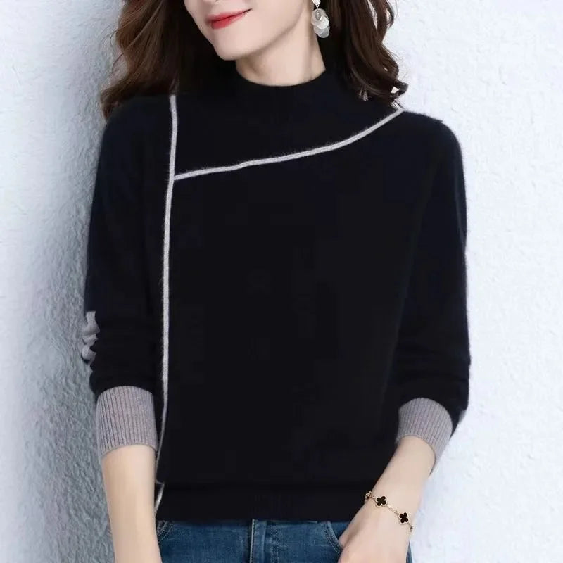 High-Neck Knit Modern Casual Sweater