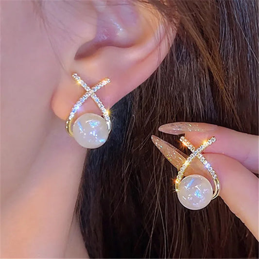 Pearl Accent Crystal Stud Earrings