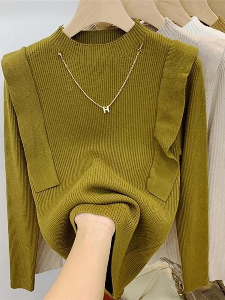 Women's ribbed turtleneck sweater - soft knit autumn winter pullover top