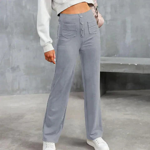 Women's button front high-waisted stretchy pants