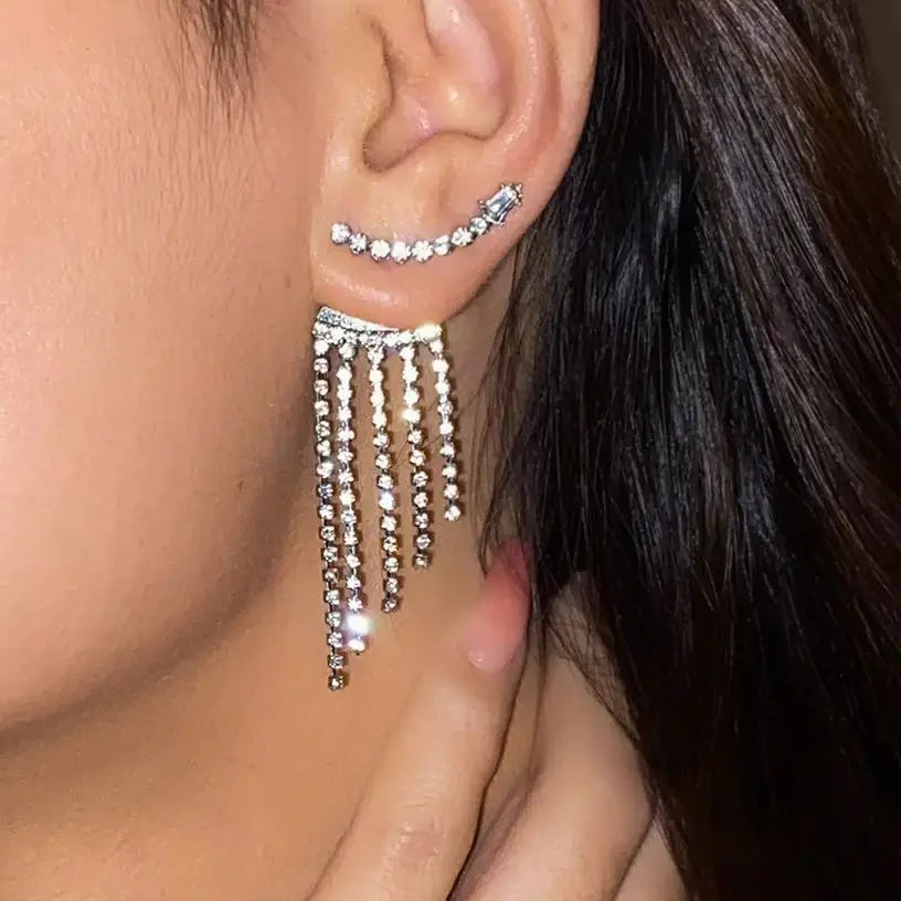 Rhinestone Fringe Chandelier Earrings
