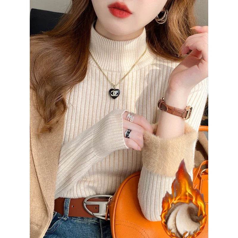 Women’s Turtleneck Sweater – Slim Fit – Ribbed Knit – Soft Velvety Cuffs – Stretch Fabric