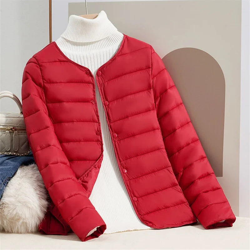 Women's slim fit short light long sleeve down jacket