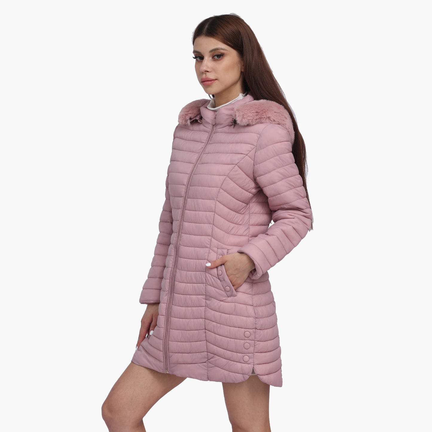 Women's lightweight hooded padded coat with pockets