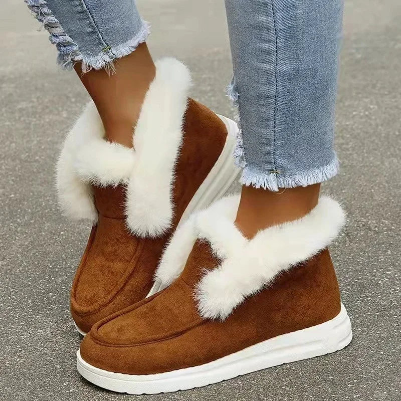 Women's slip-on velvet ankle boots with plush fur lining