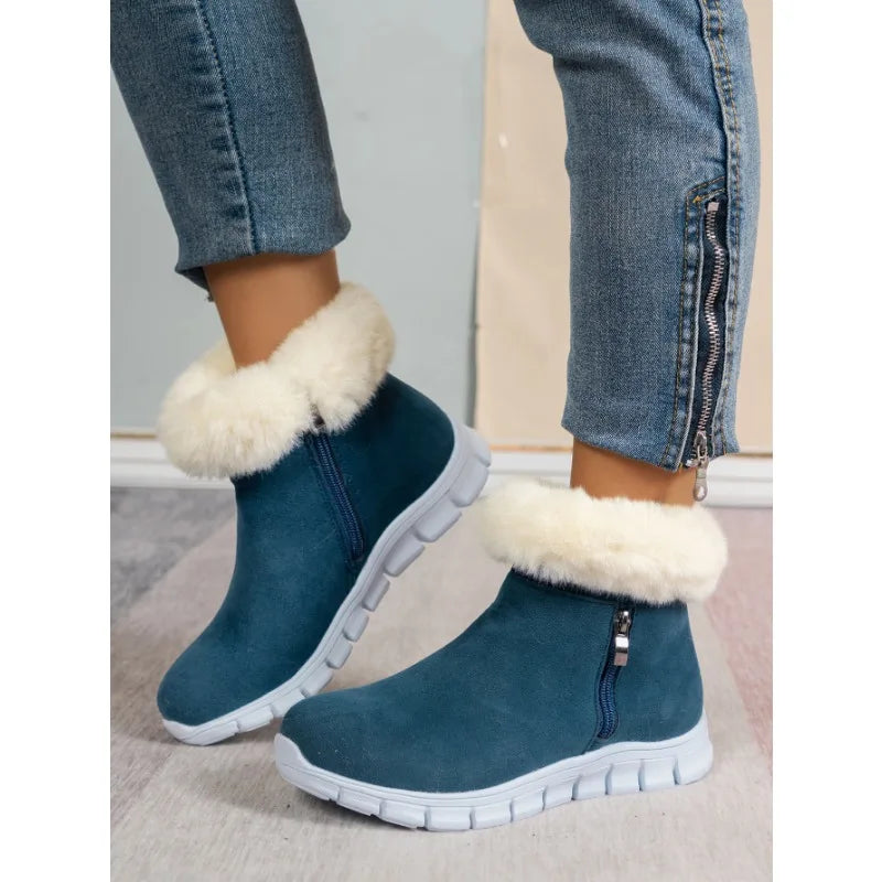 Women's round toe plain plush winter shoes