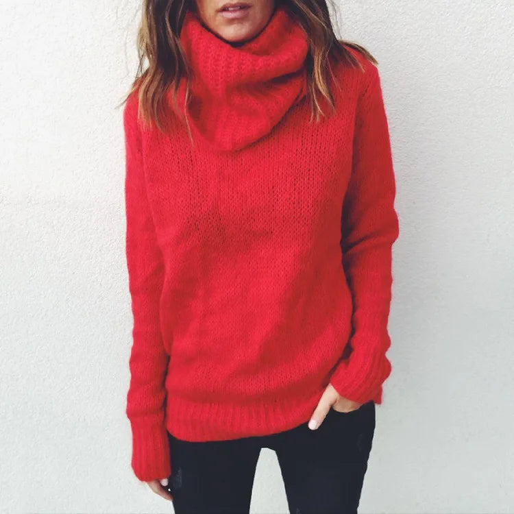 Women's Oversized Turtleneck Sweater - Soft Knit - Long Sleeve - Ribbed Cuffs