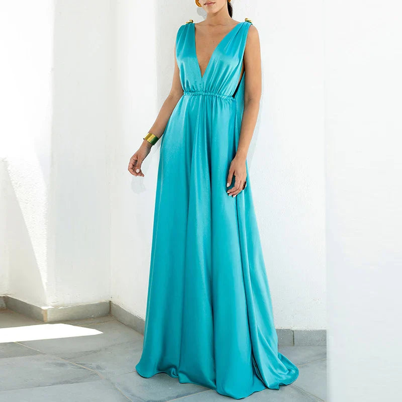 Elegant V-Neck Backless Boho Maxi Dress