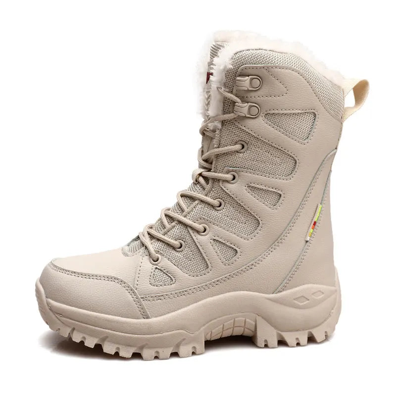 Women's waterproof snow boots with fur and non-slip platform