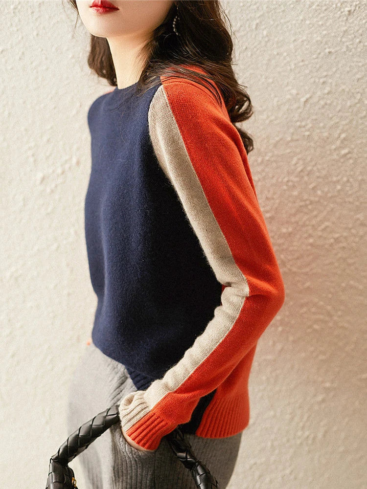 Women’s Knitted Sweater - Relaxed Fit - Ribbed Round Neck - Soft Cozy Feel