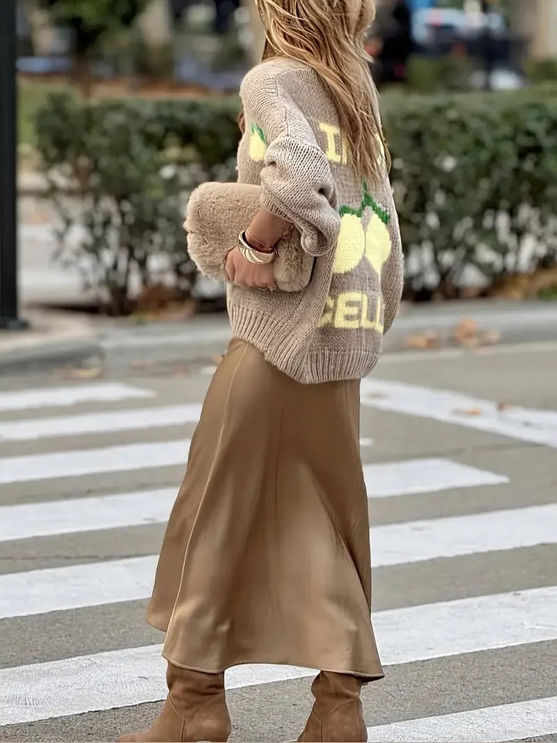 Women’s Cardigan - Chunky Knit - Oversized Fit - Hip Length - Lantern Sleeves