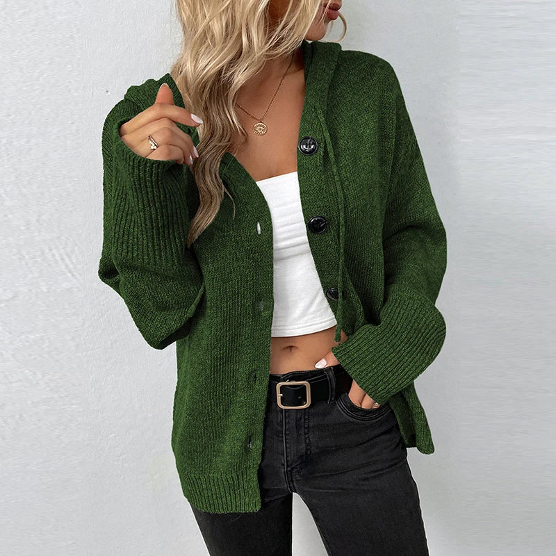 Women's drawstring knitted cardigan jacket