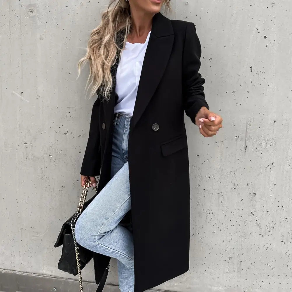 Women's winter long single-breasted trench coat