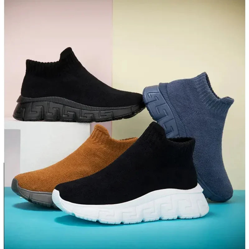 Women's Sock Sneakers - High-Top Stretch Knit - Slip-On Chunky Sole - Casual Comfort
