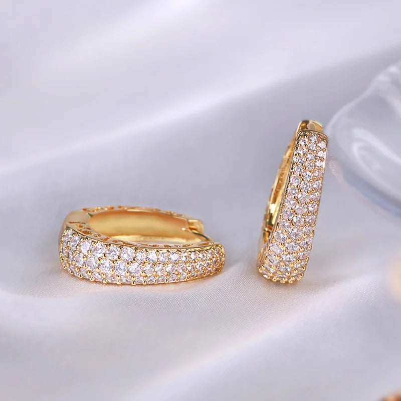 Hollow Paved CZ Gold Hoop Earrings