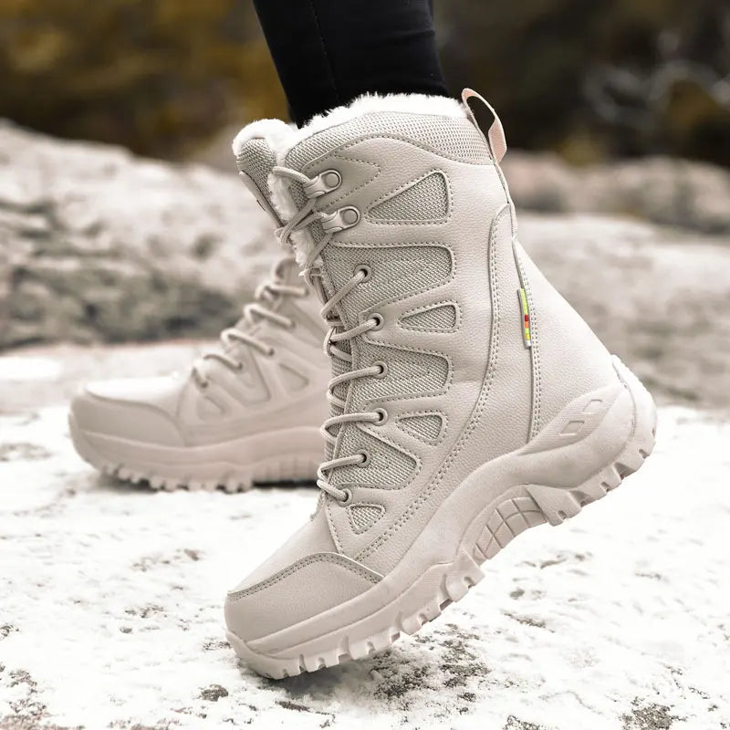 Women's waterproof snow boots with fur and non-slip platform