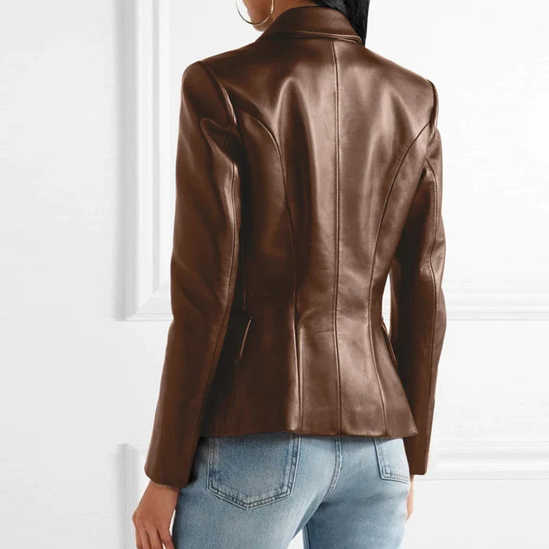 Women's double button tailored leather blazer