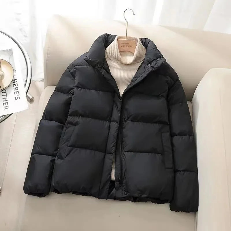 Women's Puffer Jacket – Quilted Insulated – High Neck – Zipper Closure – Warm Thick