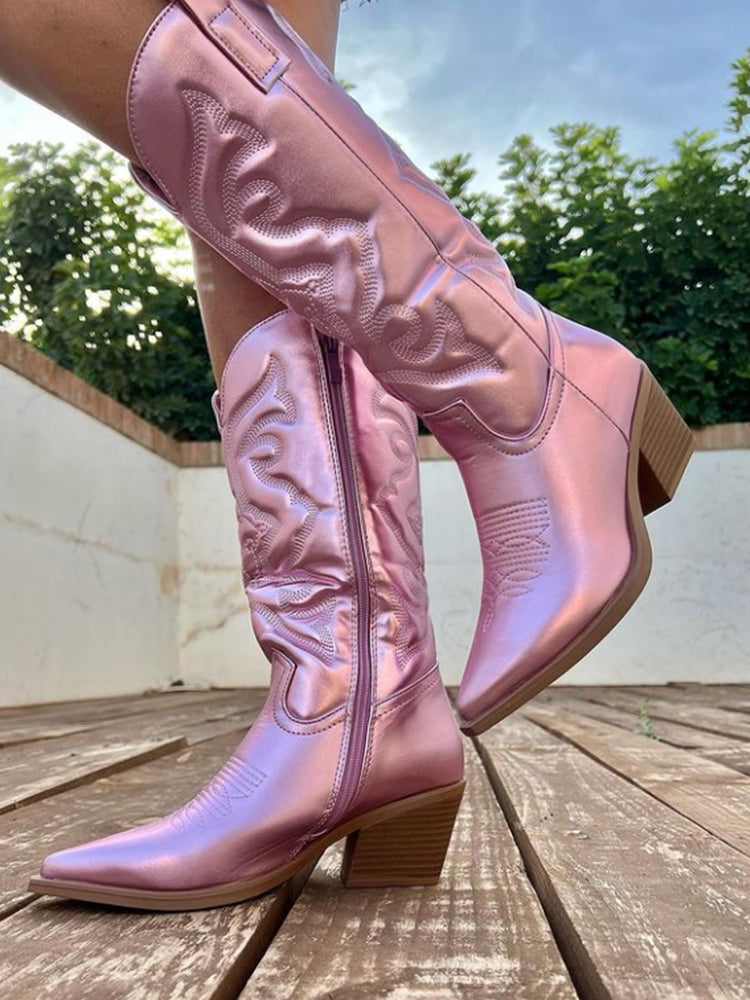 Women's stylish square heel cowboy boots