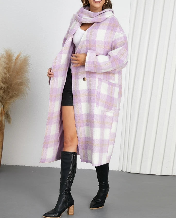 Double-Breasted Plaid V-Neck Coat