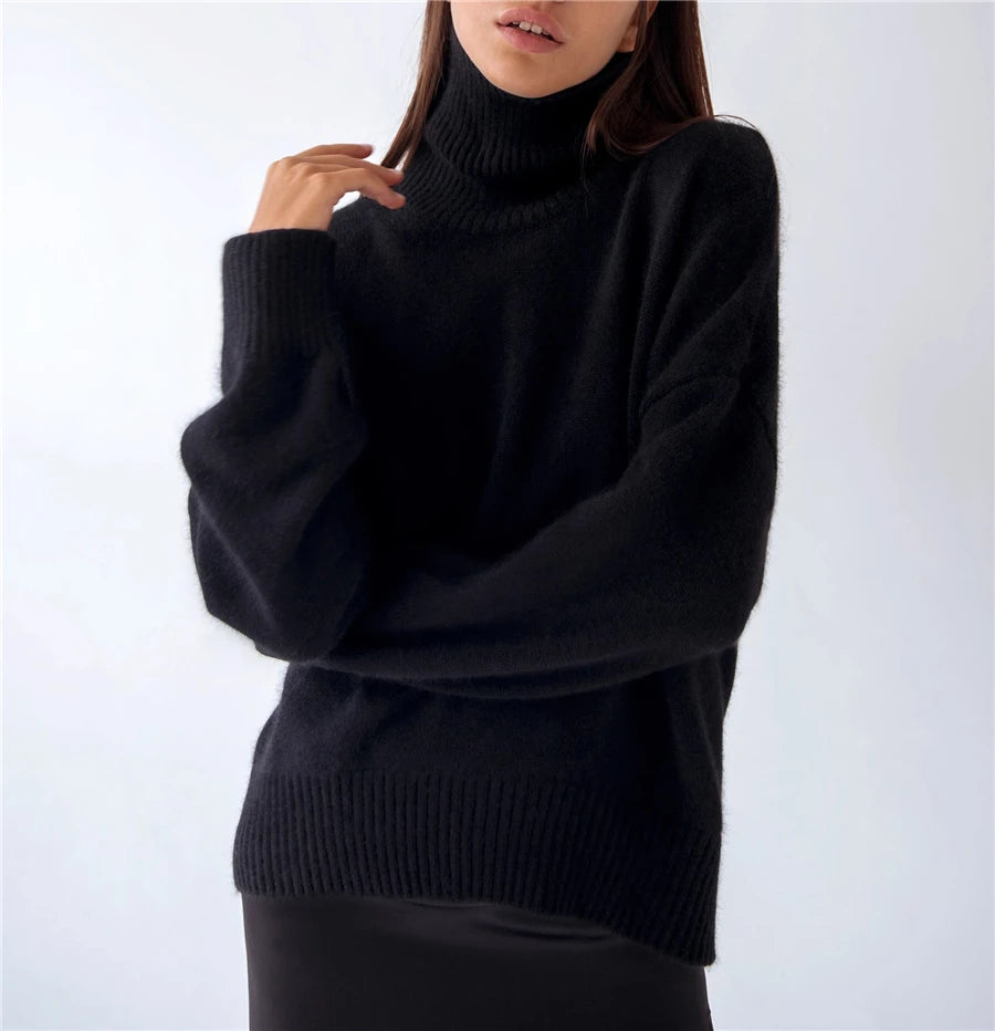 Women's warm casual loose turtleneck knit sweater