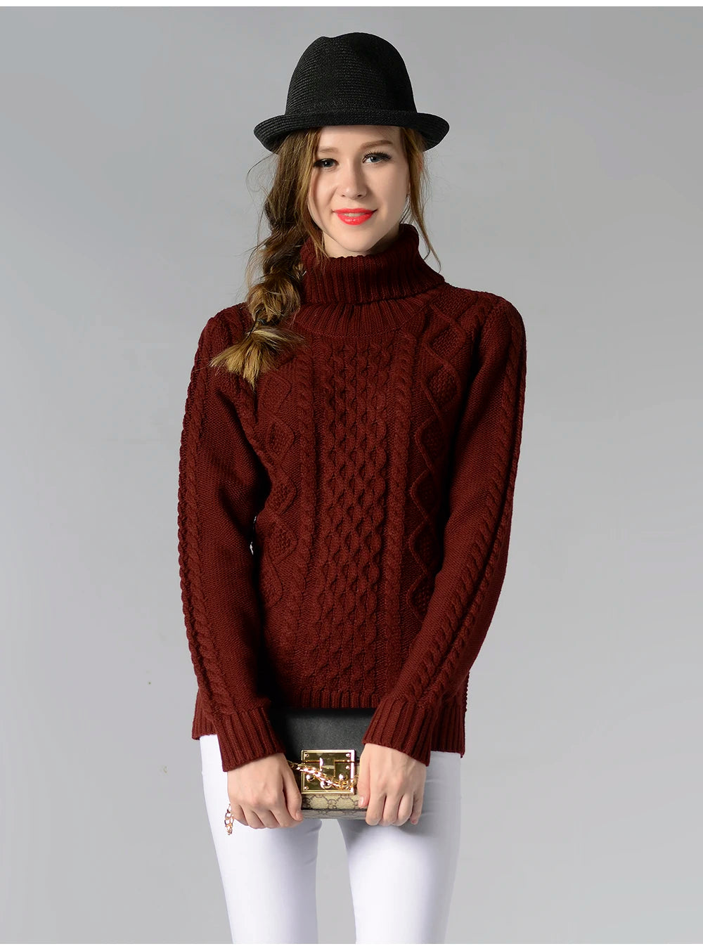 High Collar Twisted Knit Sweater