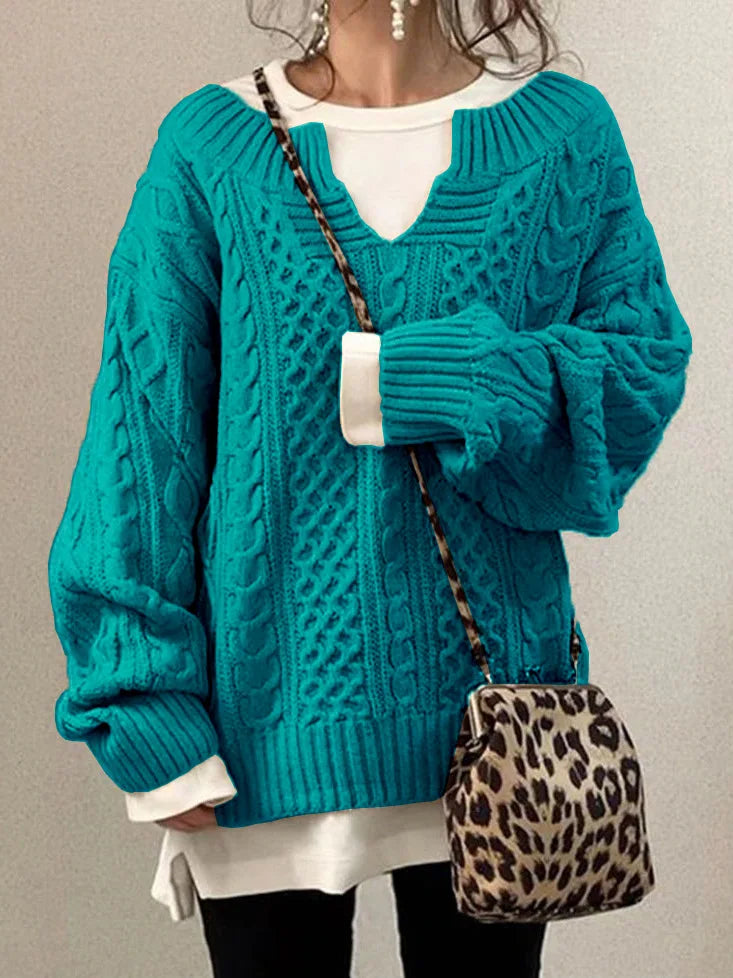 Twist Pattern Knit V-Neck Sweater